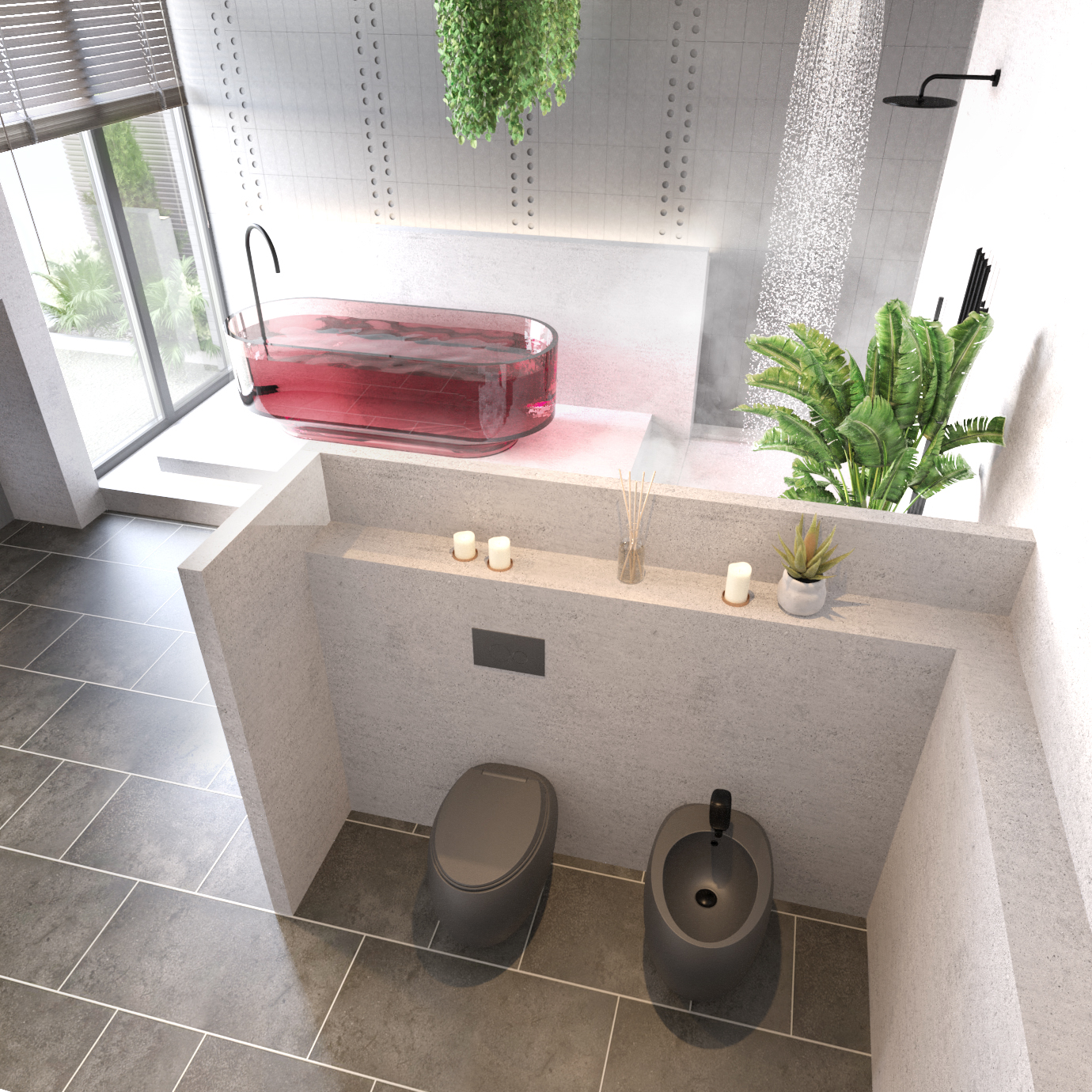 Bauhaus Bathroom Design, Modern Bathroom Design, Glass Bathtub, Red Bathtub. Bathroom Design London