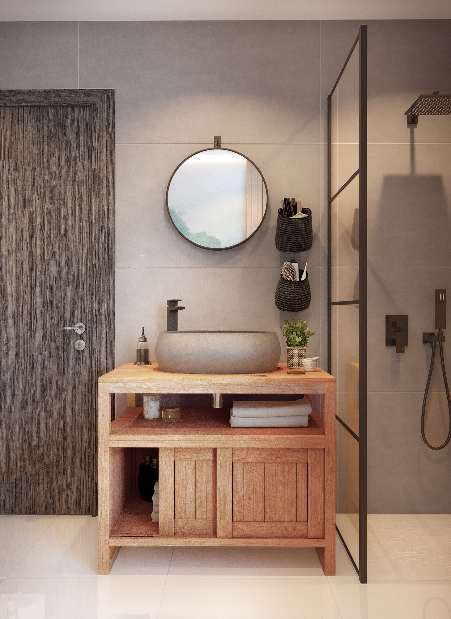 Modern Bathroom Design, Japandi Bathroom Design, Bathroom Design London, Wooden Vanity, Tikamoon Vanity